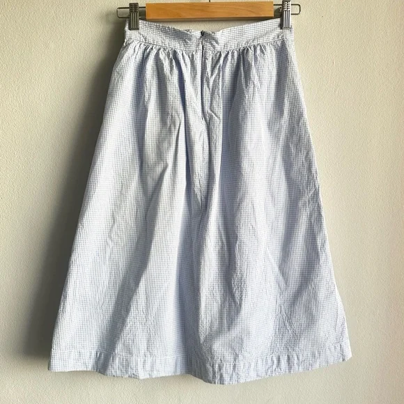 NWOT Mango Gingham 100% Cotton Midi A Line Skirt in Baby Blue w/ Pockets - Picture 7 of 13